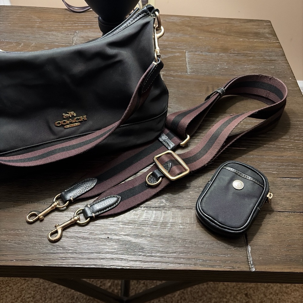 Coach Ellis Black Nylon Crossbody & Shoulder strap with Coin Pouch for strap